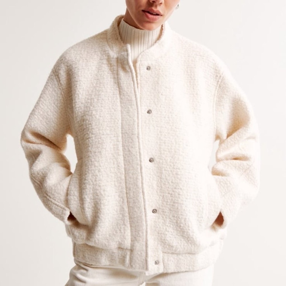 Abercrombie & Fitch Cream Wool-Blend Bomber Jacket